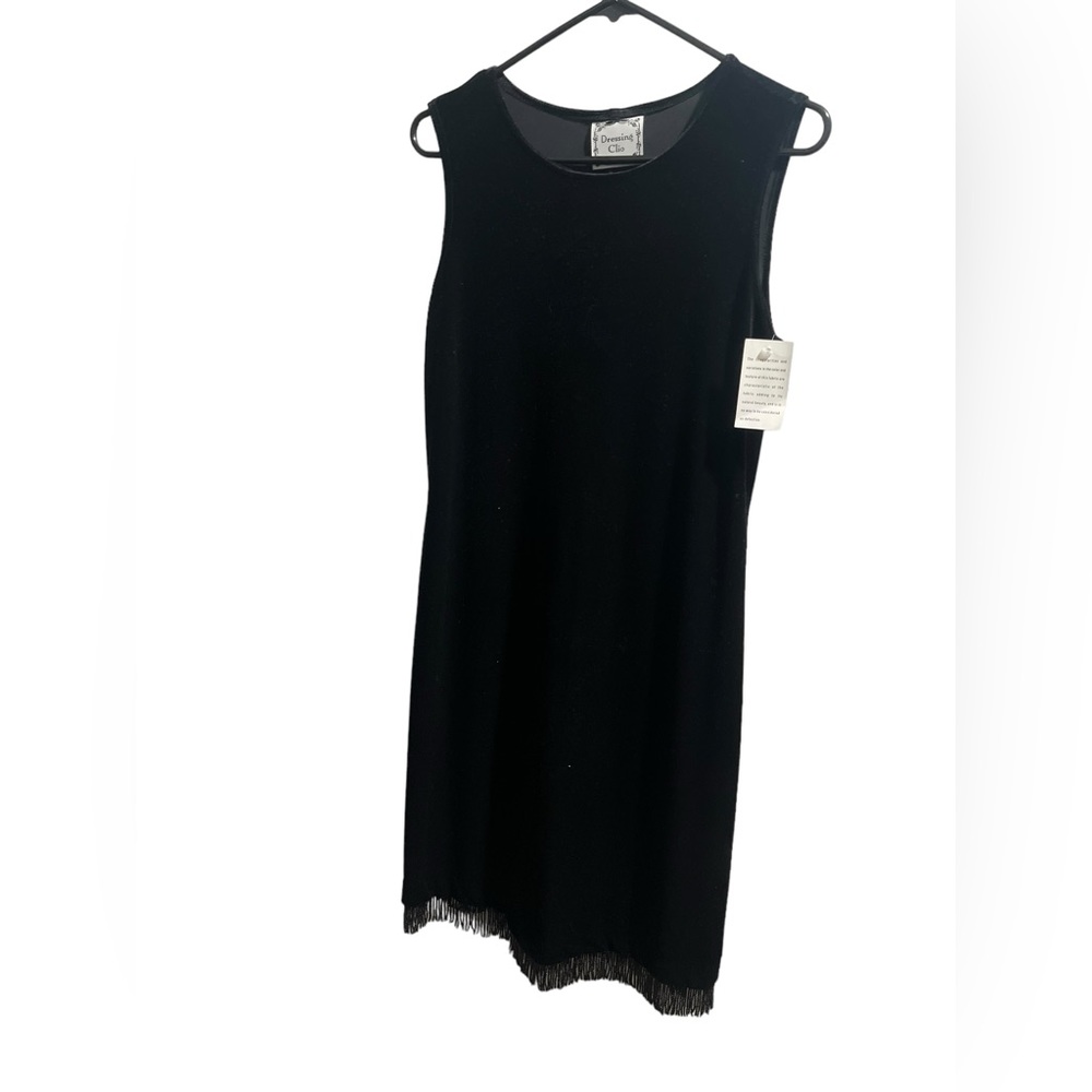NWT Vintage Dressing Clio Black Velvet Fringe Dress